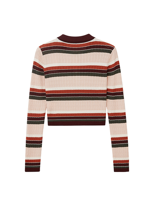 Retro Color Stripe Polo Knit