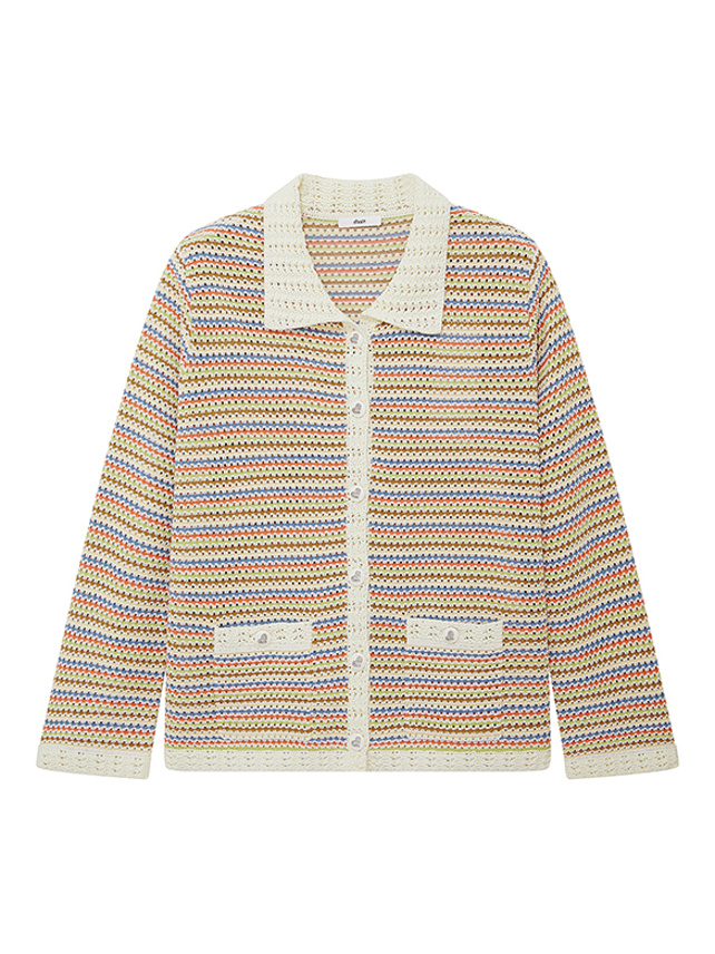 Multi Color Stripe Polo Knit Cardigan