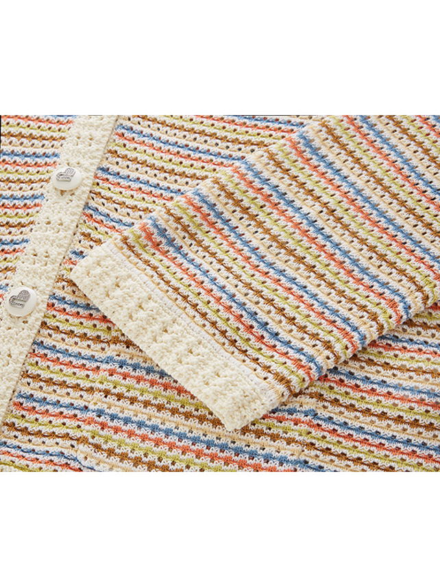 Multi Color Stripe Polo Knit Cardigan