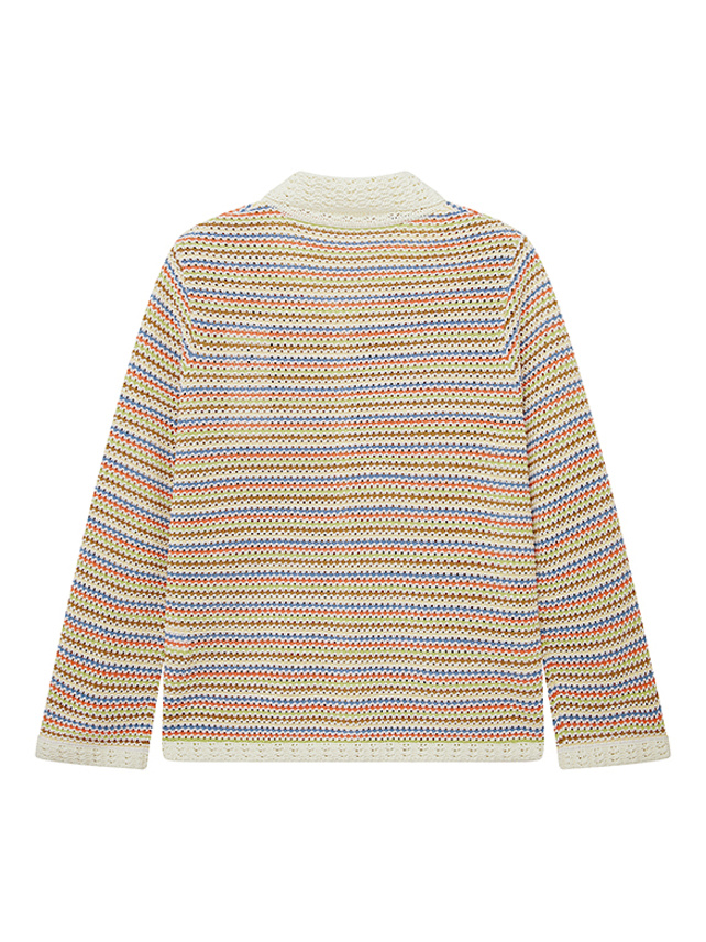 Multi Color Stripe Polo Knit Cardigan