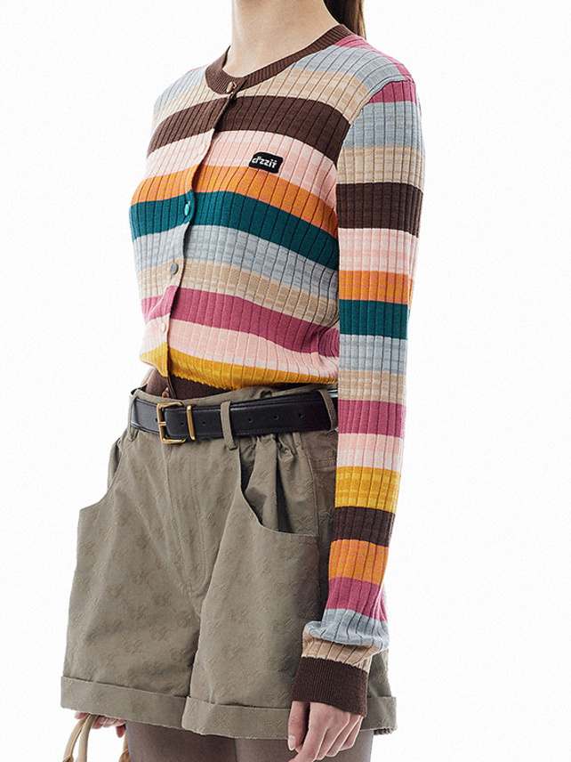 Retro Multi Color Stripe Knit Cardigan