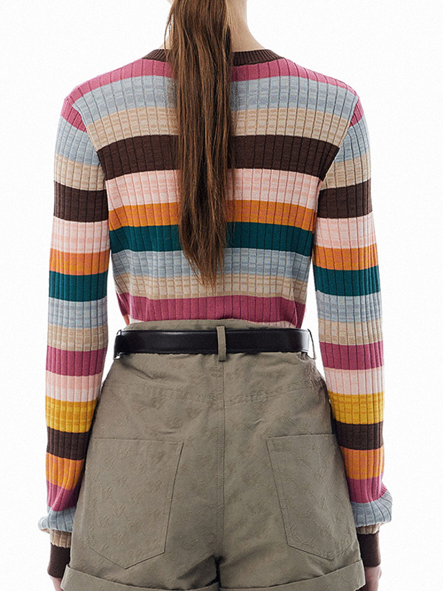 Retro Multi Color Stripe Knit Cardigan