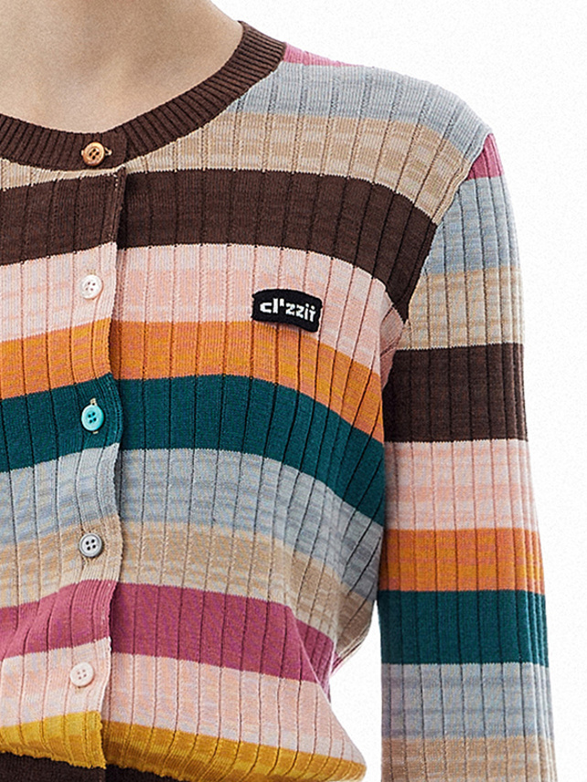 Retro Multi Color Stripe Knit Cardigan