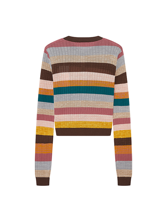 Retro Multi Color Stripe Knit Cardigan