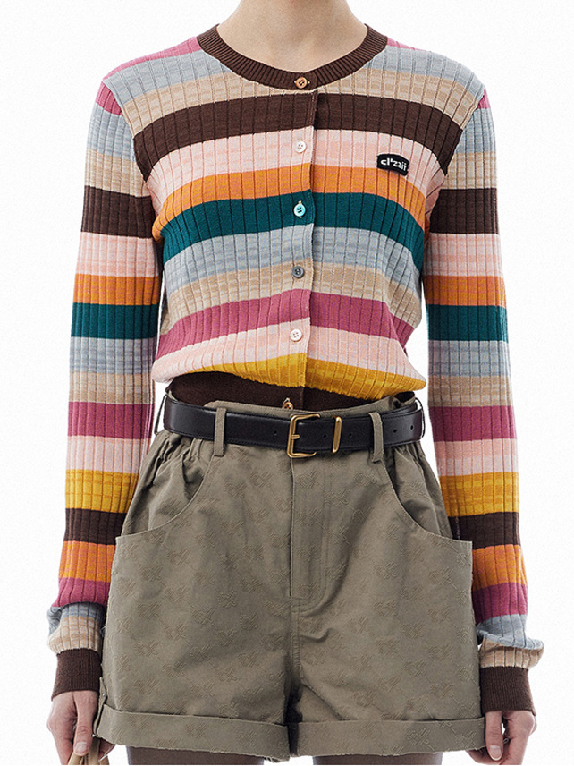 Retro Multi Color Stripe Knit Cardigan