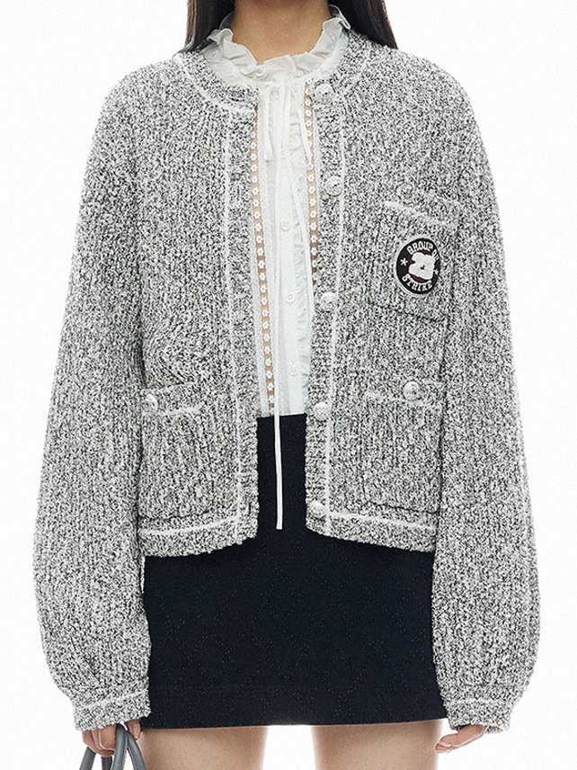 Patch Heather Knit Cardigan