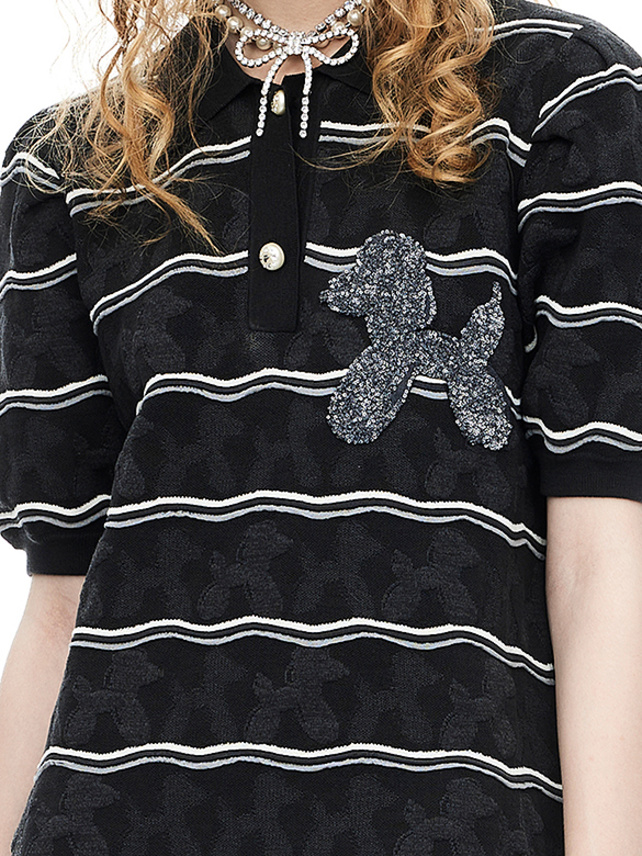 Balloon Dog Sequins Polo Knit Dress