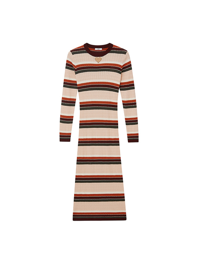 Retro Color Stripe Long Knit Dress