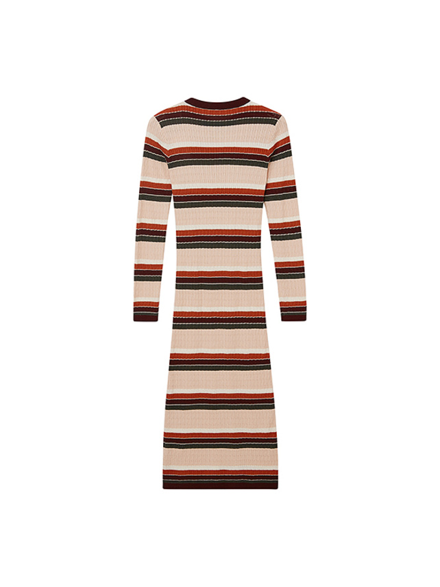 Retro Color Stripe Long Knit Dress