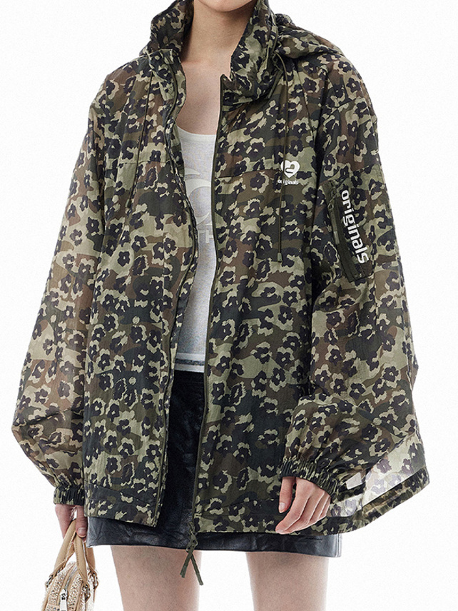 Camouflage & Flower Printed Blouson