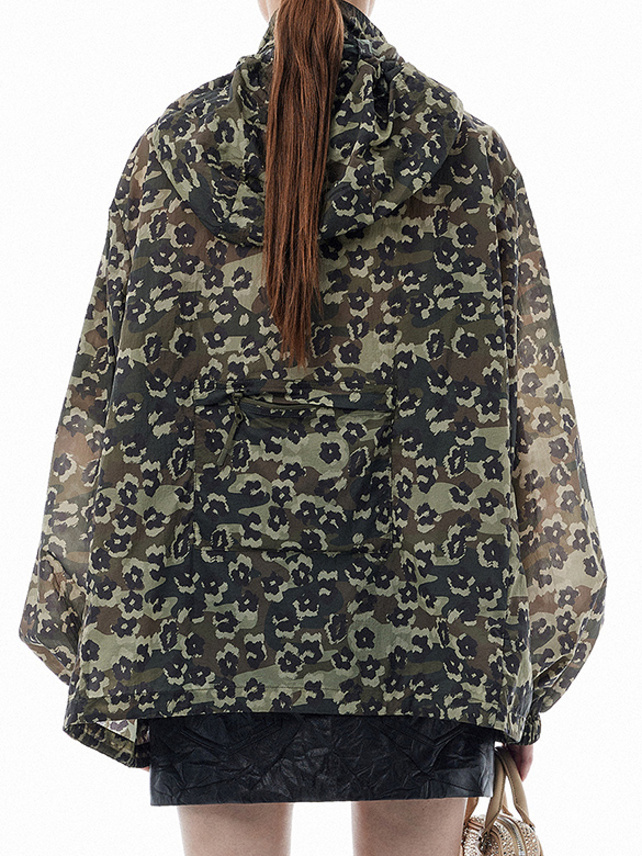 Camouflage & Flower Printed Blouson