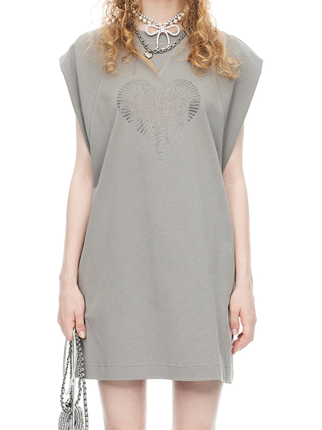 Glitter Studs Heart Design Sleeveless Dress