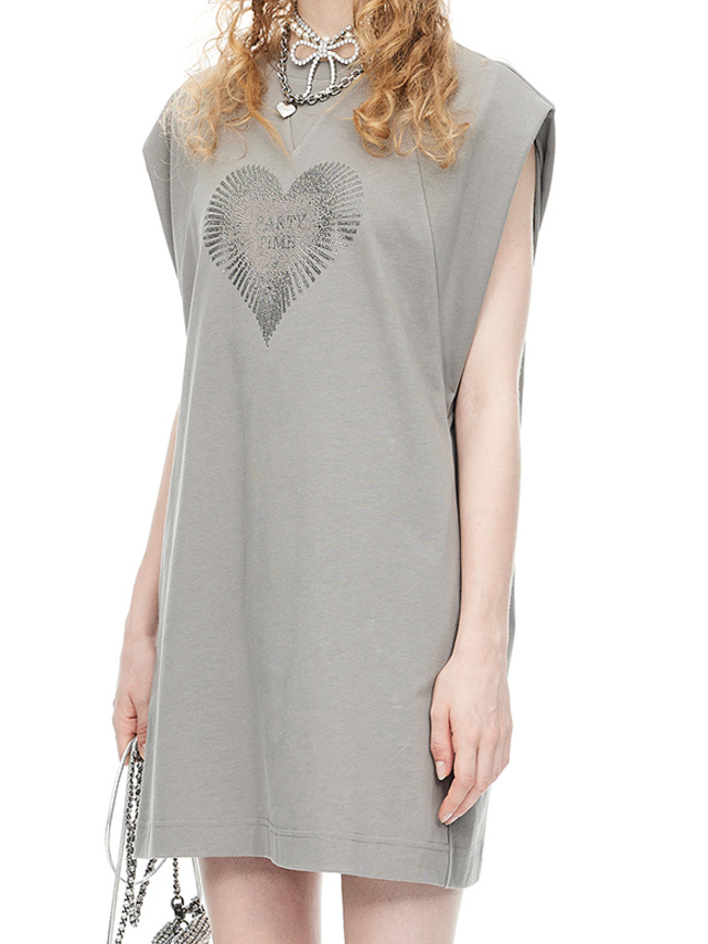 Glitter Studs Heart Design Sleeveless Dress