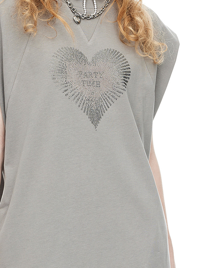 Glitter Studs Heart Design Sleeveless Dress