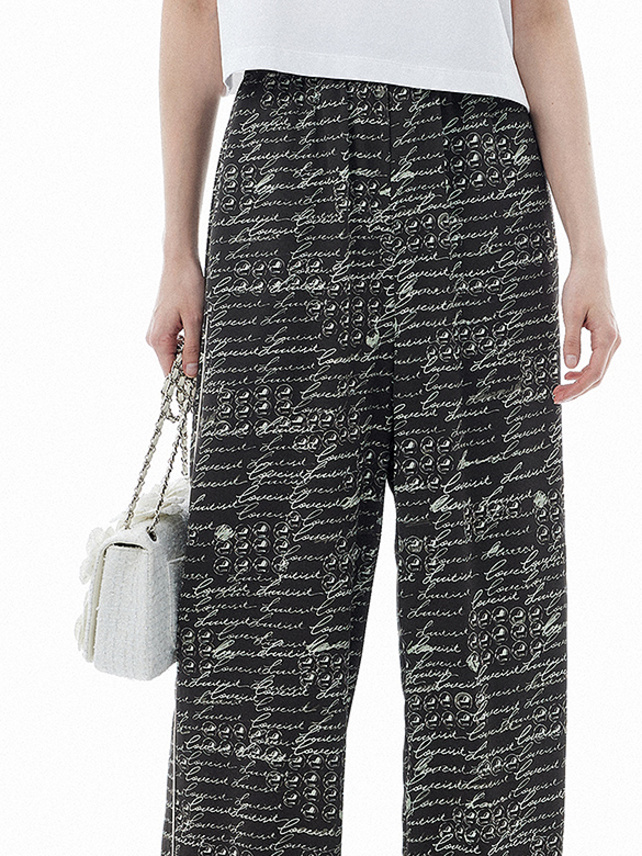 Letter Printed Chiffon Pants