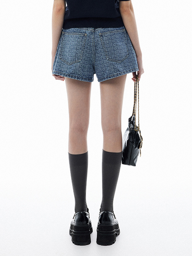 Logo Pattern Denim Short Pants