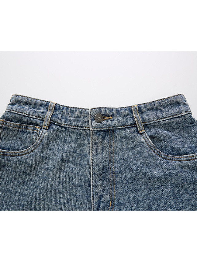 Logo Pattern Denim Short Pants