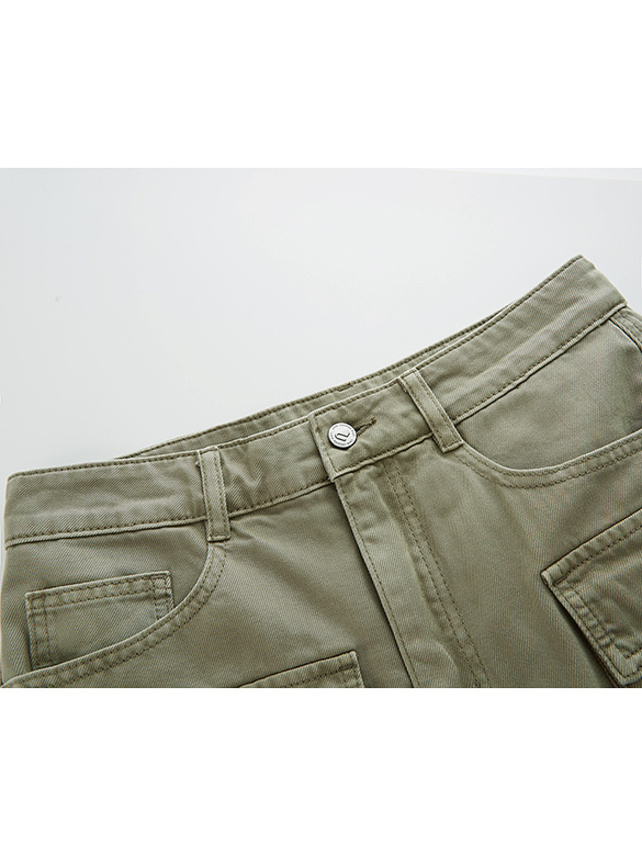 Khaki Denim Cargo Short Pants