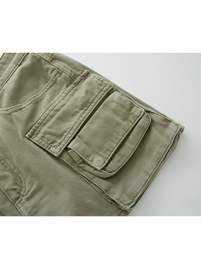 Khaki Denim Cargo Short Pants