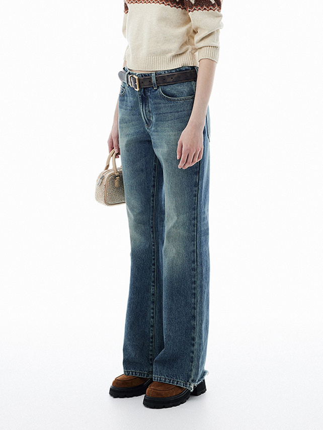 Back Hem Damage Denim Pants