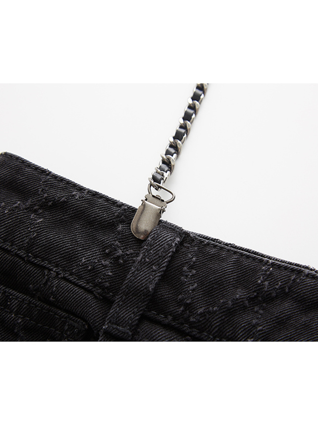 Scratch Pattern Chain Suspenders Denim Pants