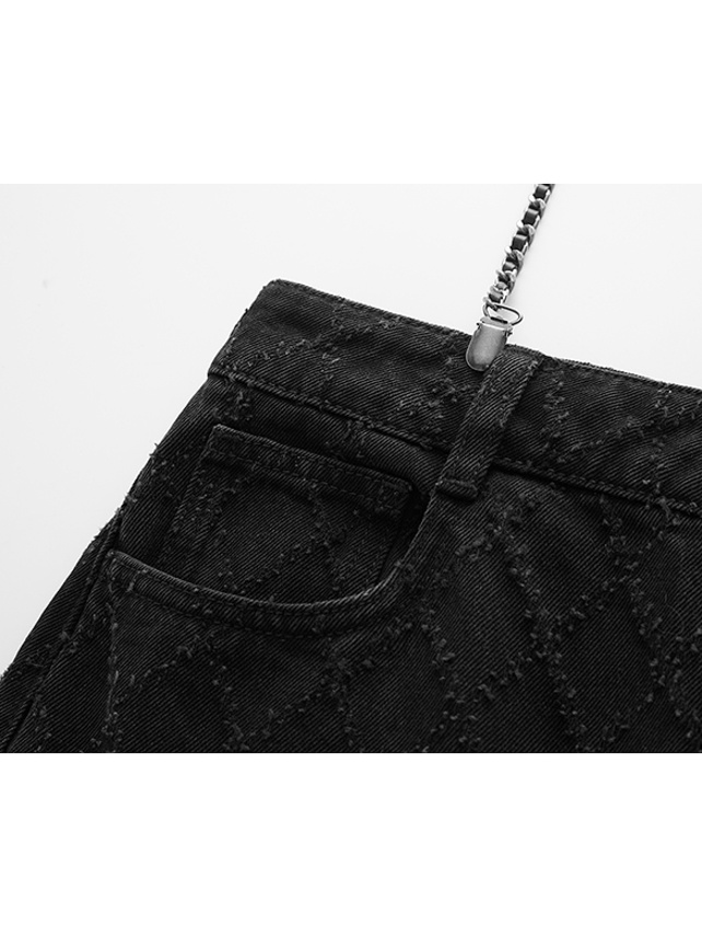 Scratch Pattern Chain Suspenders Denim Pants