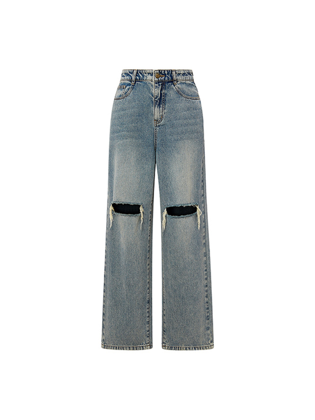 Knee Crush Damaged Denim Pants