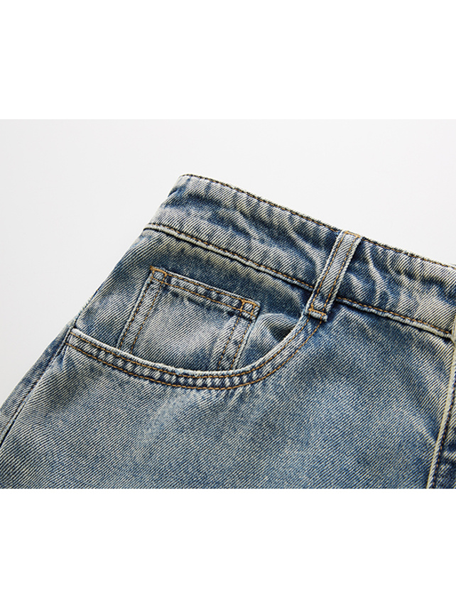 Knee Crush Damaged Denim Pants