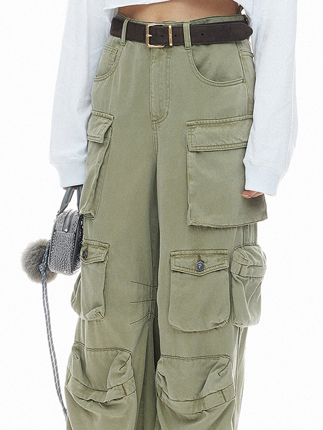 Khaki Denim Cargo Pants