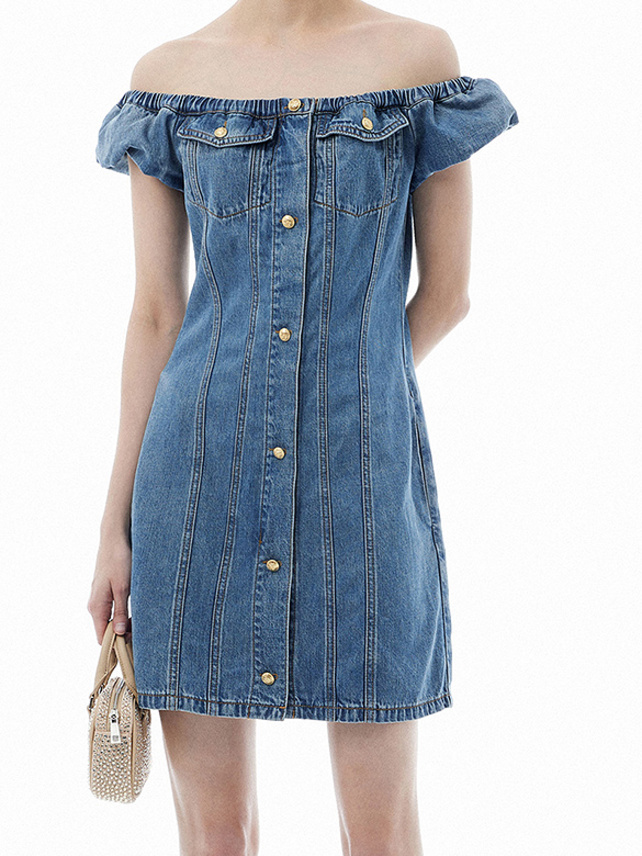 Off-Shoulder Denim Dress