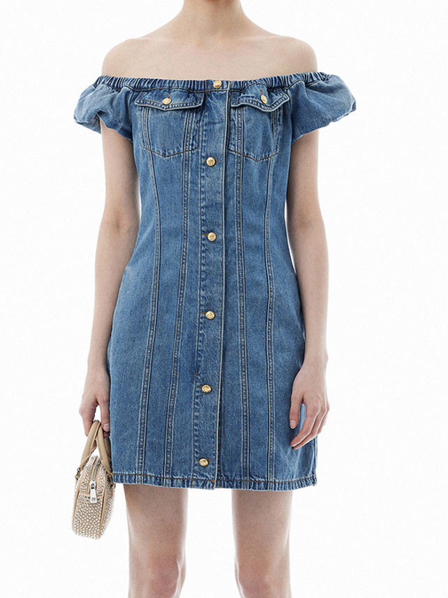 Off-Shoulder Denim Dress