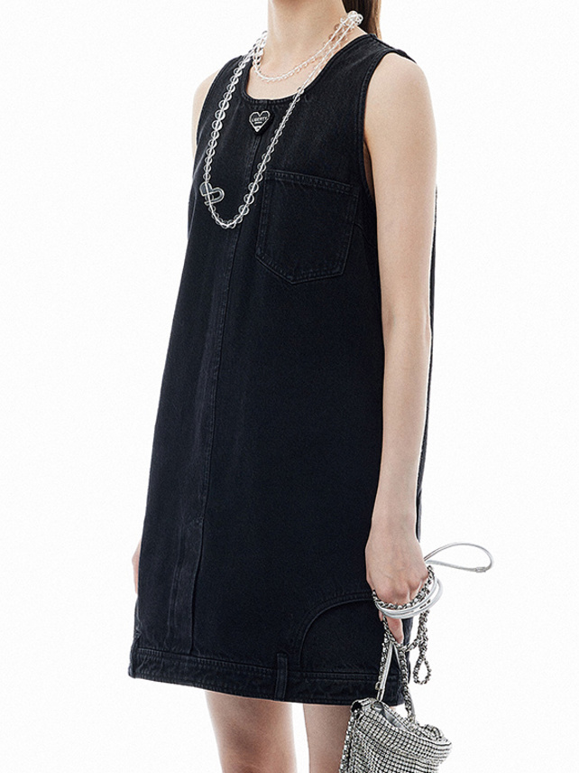 Heart Charm Sleeveless Denim Dress