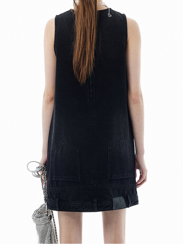 Heart Charm Sleeveless Denim Dress