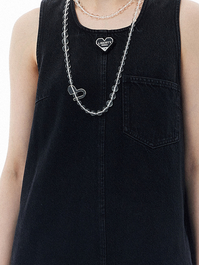 Heart Charm Sleeveless Denim Dress