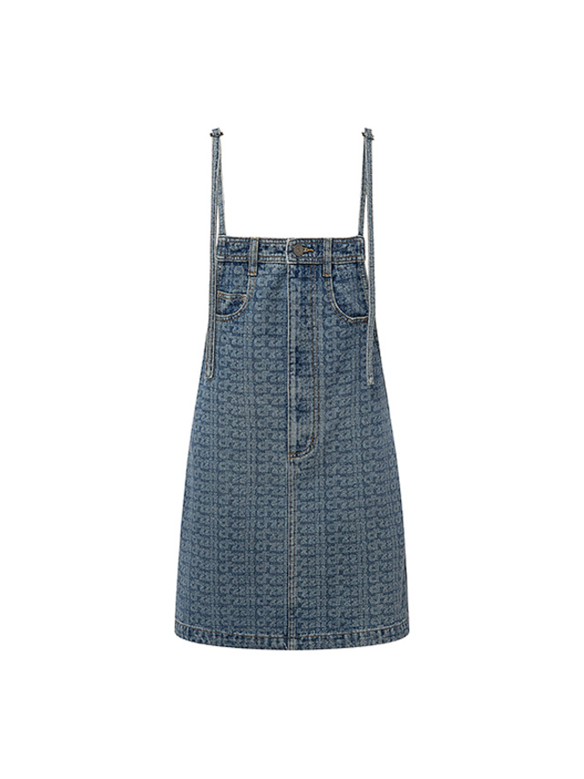 Logo Pattern Denim Jumper Dress