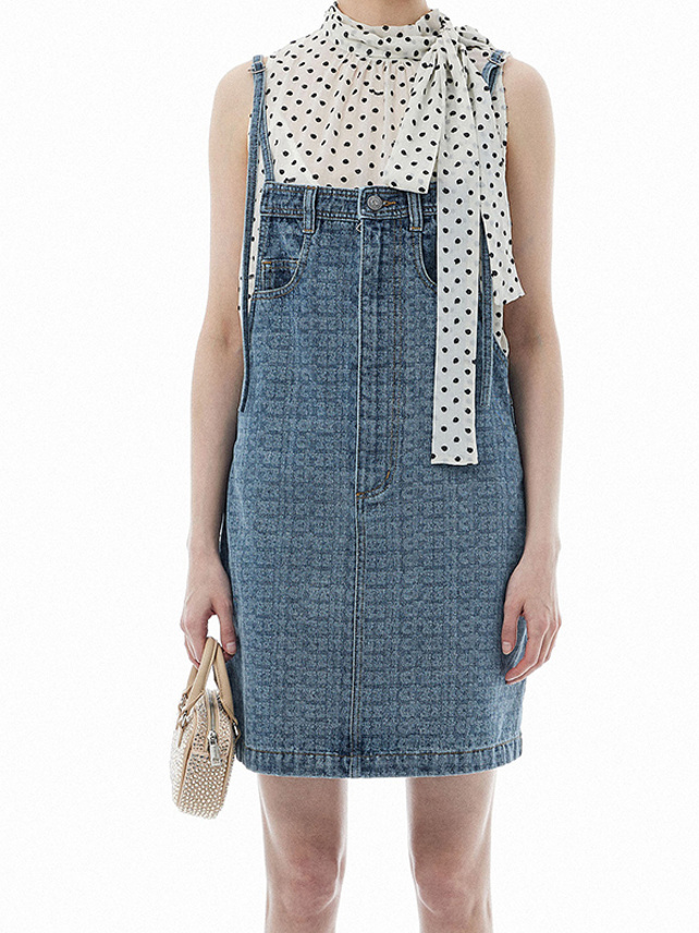 Logo Pattern Denim Jumper Dress