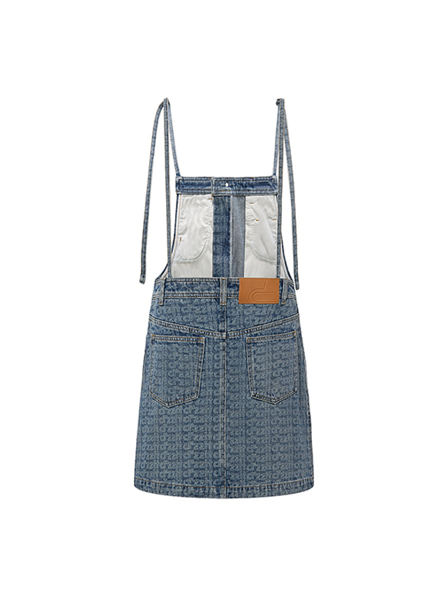 Logo Pattern Denim Jumper Dress