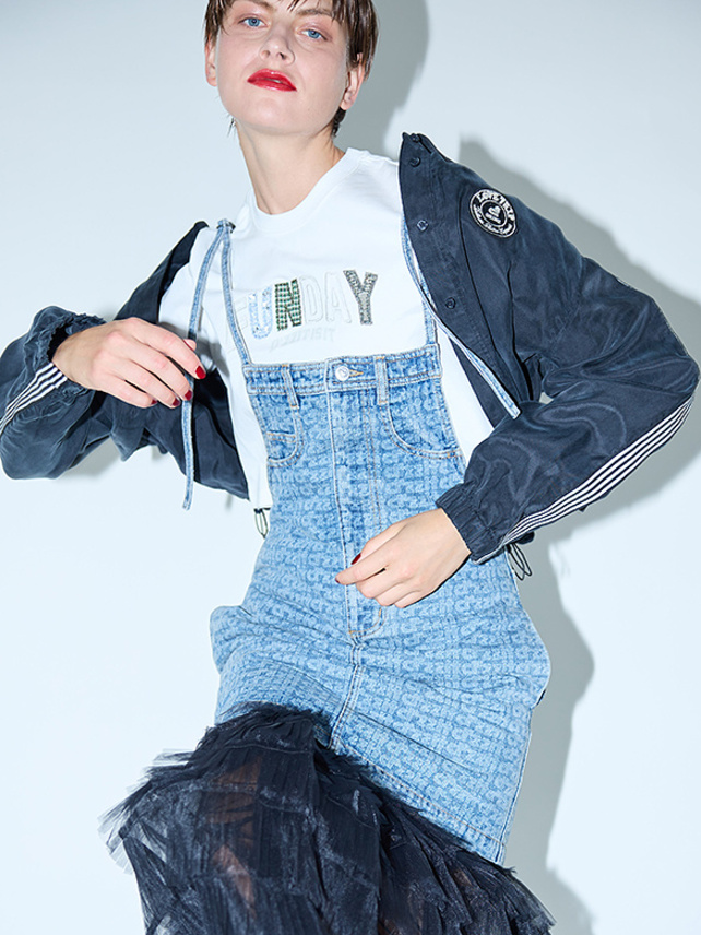 Logo Pattern Denim Jumper Dress