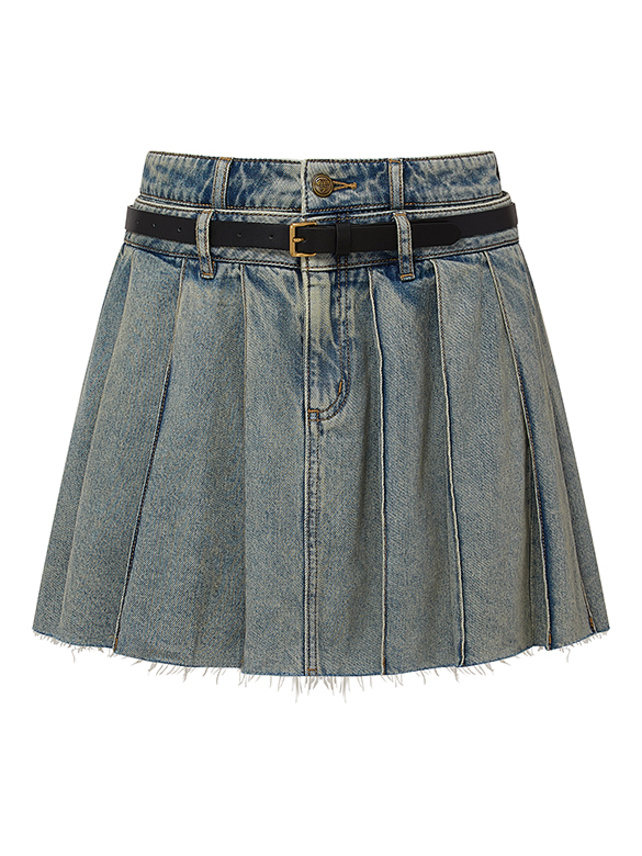 Double Waist Design Denim Skirt