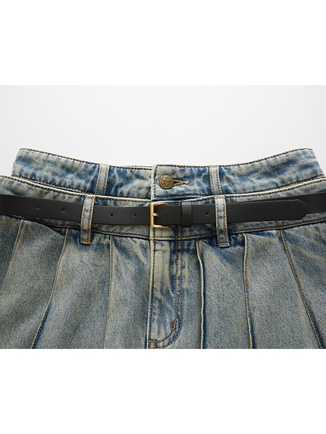 Double Waist Design Denim Skirt