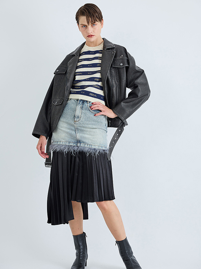 Feather Denim Skirt