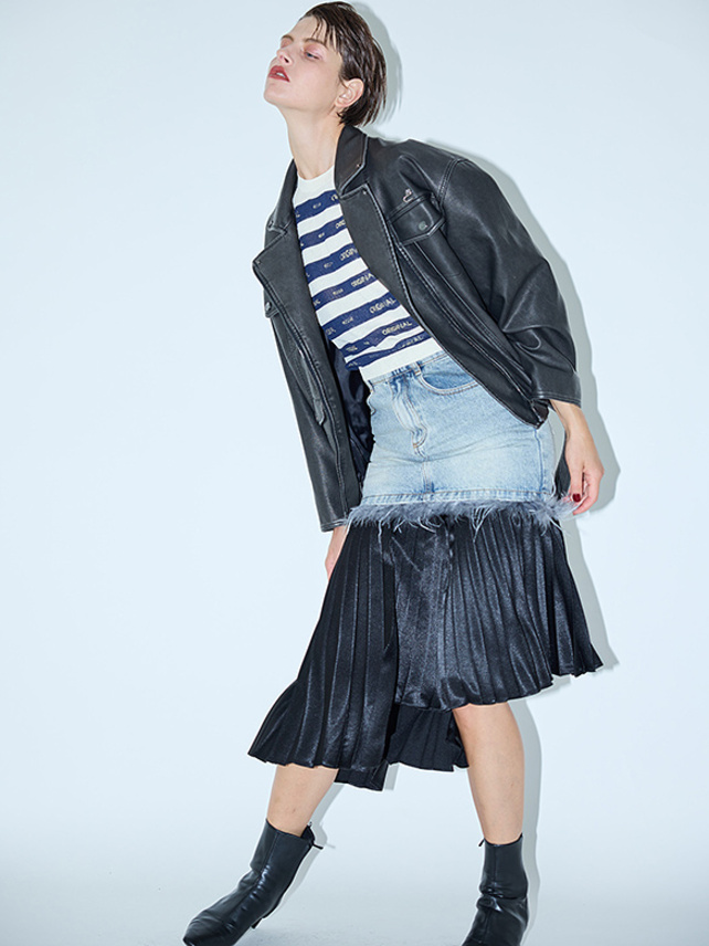 Feather Denim Skirt