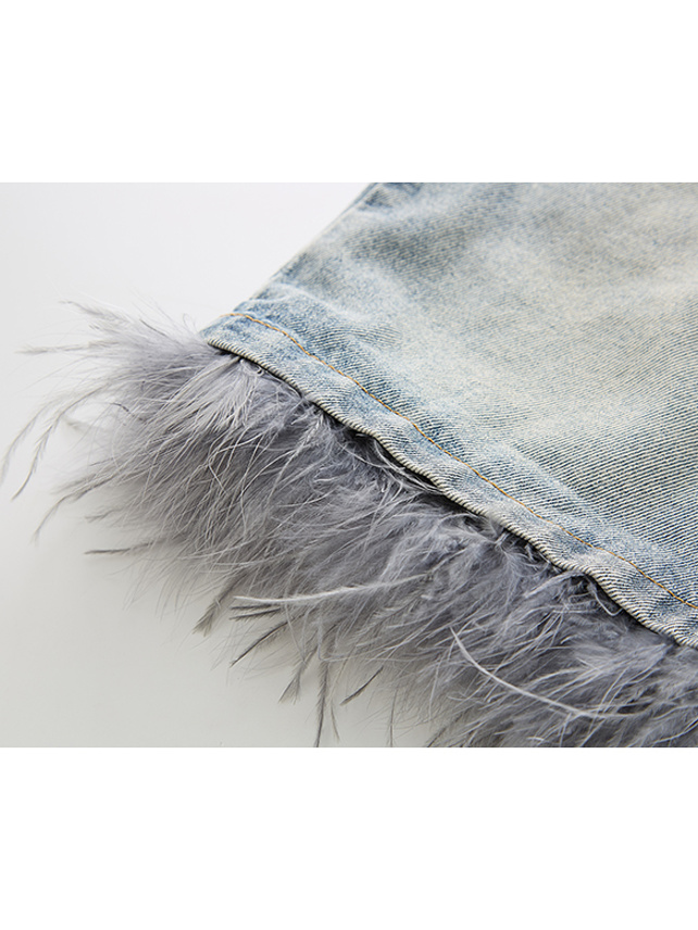 Feather Denim Skirt