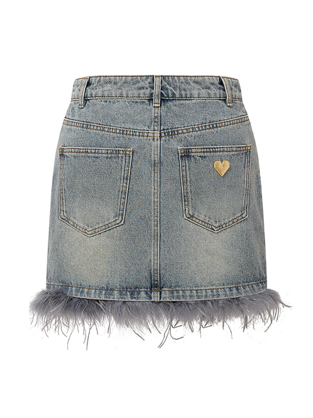 Feather Denim Skirt