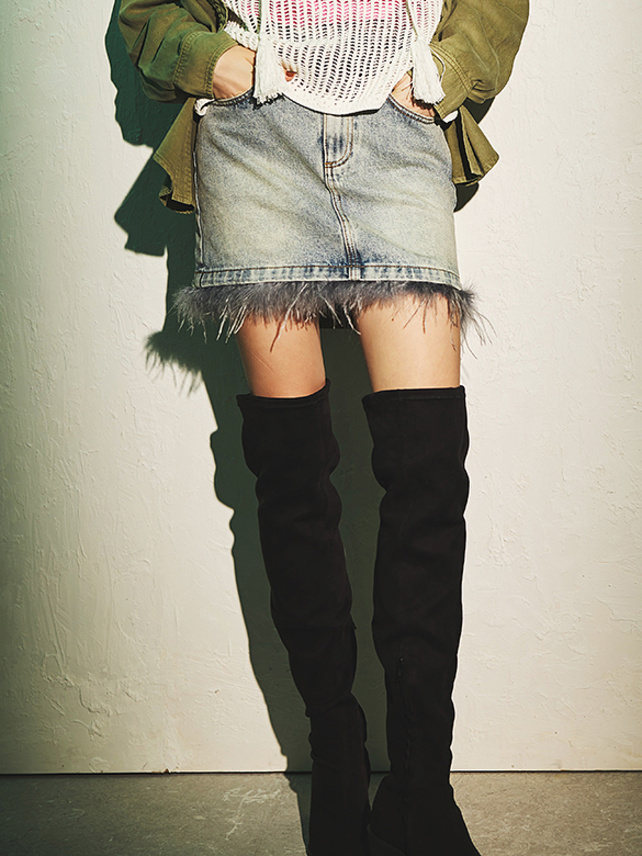 Feather Denim Skirt