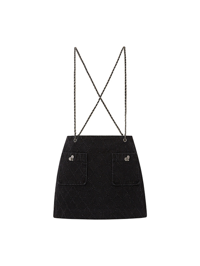 Scratch Pattern Chain Suspenders Denim Skirt