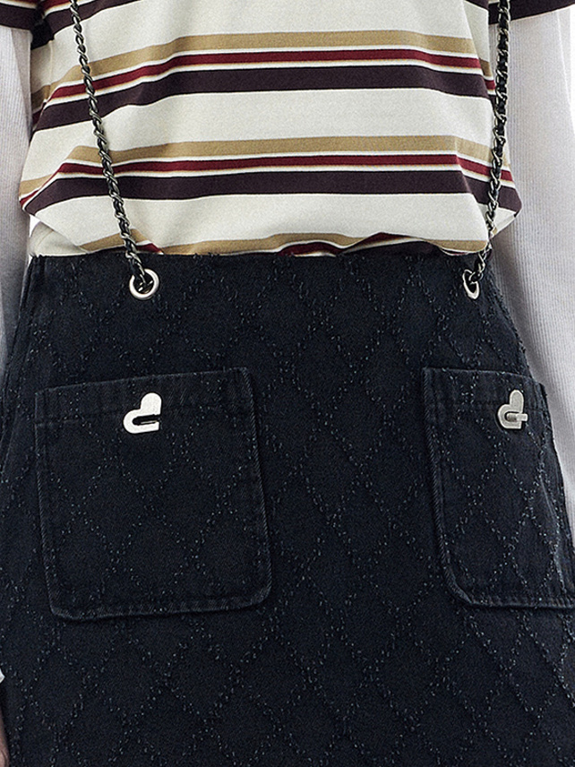 Scratch Pattern Chain Suspenders Denim Skirt