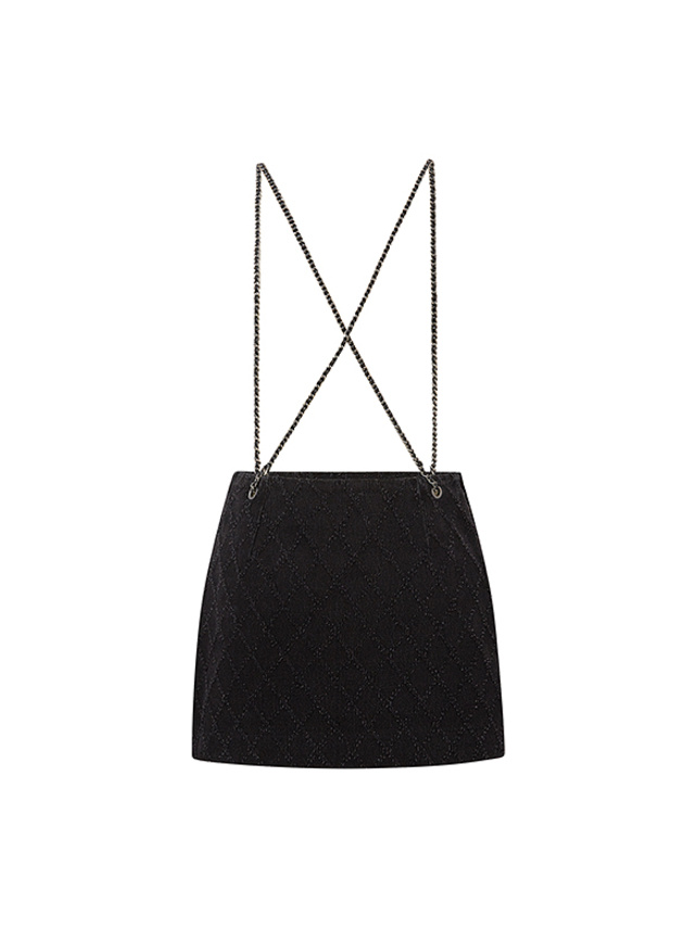 Scratch Pattern Chain Suspenders Denim Skirt