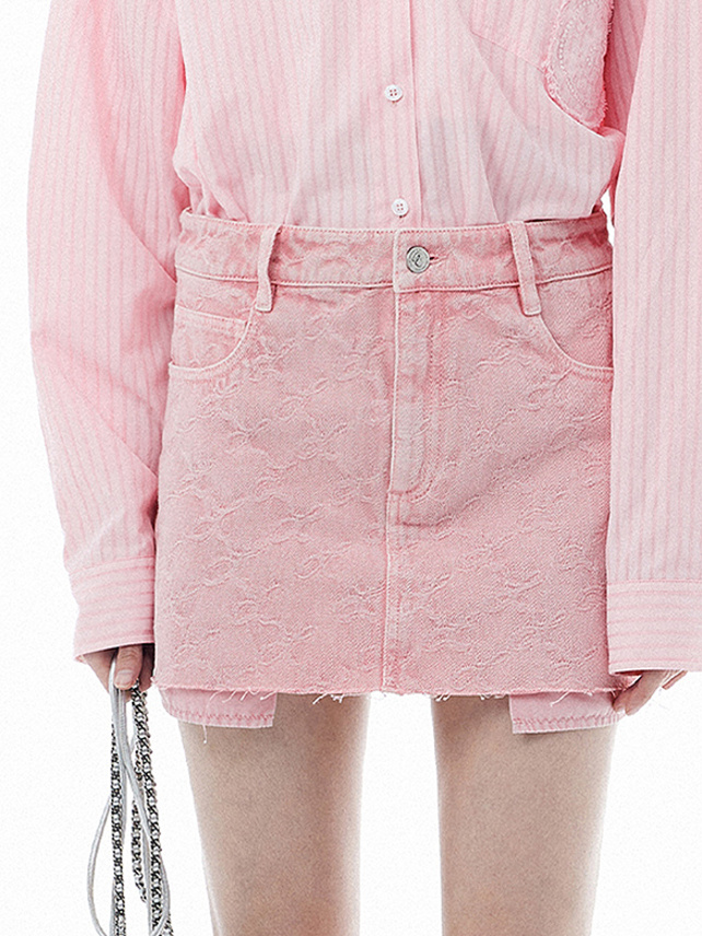 Monogram Pink Denim Skirt