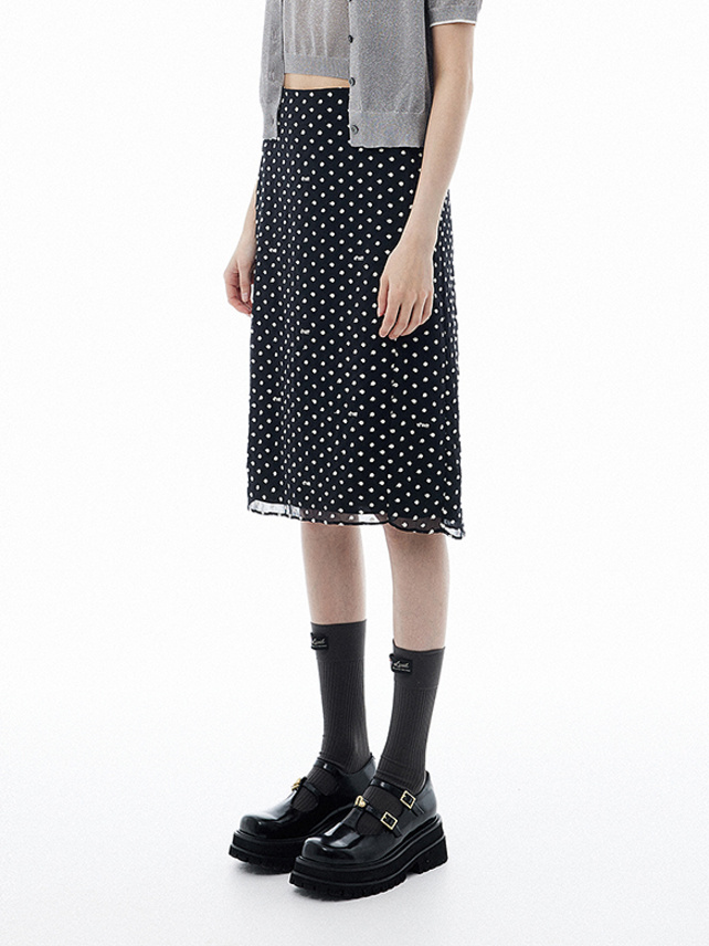 Polka Dot Embroidery Chiffon Skirt